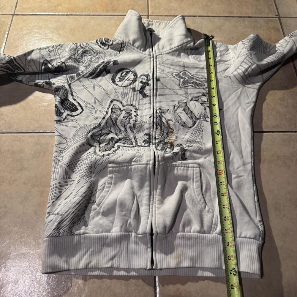 Vintage y2k fox racing white AOP zip up Sweater Size M in Womens - Picture 5 of 7